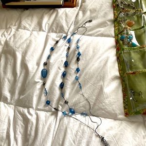 Blue and gray necklace three layers of stones